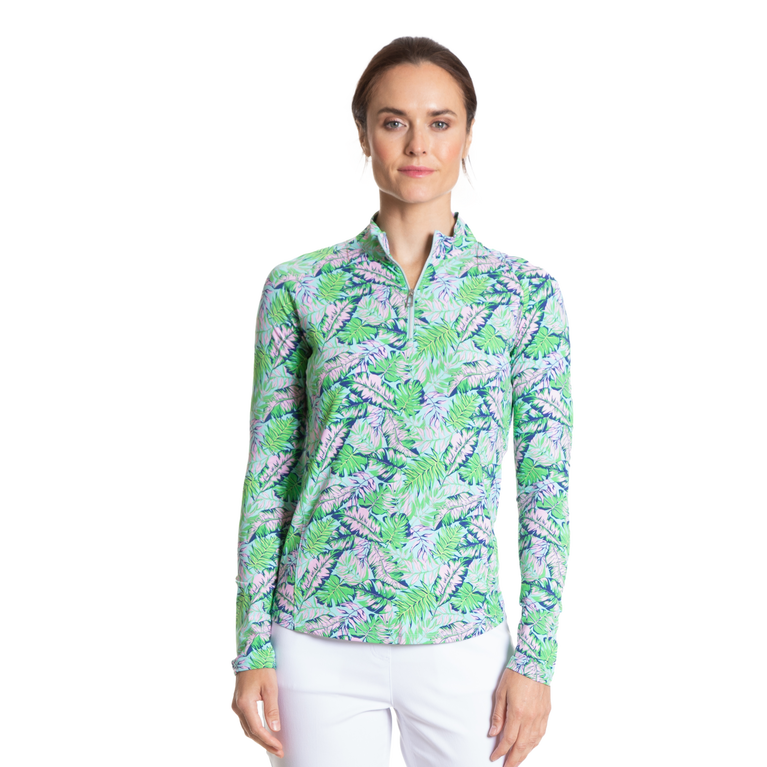 Tropical Leaf Cooling Sun Protection Quarter Zip Pull Over